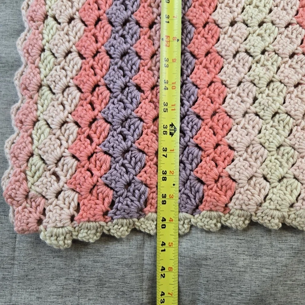 Long Handmade Crocheted Striped Design Shawl Lap Blanket Rectangular 18